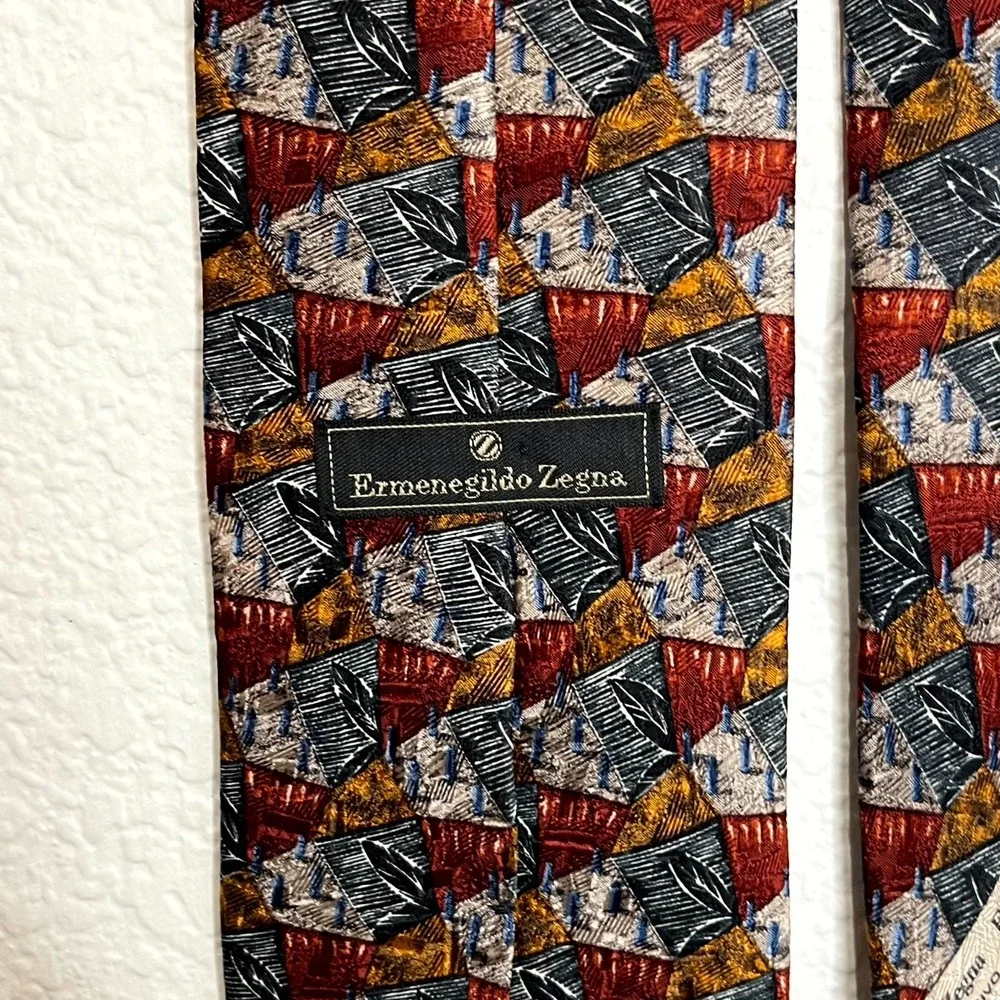 Ermenegildo Zegna Necktie Mens One Size Multicolor Printed Silk‎ Designer Formal